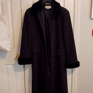 Long Wool Coat | Black Fur Trim
